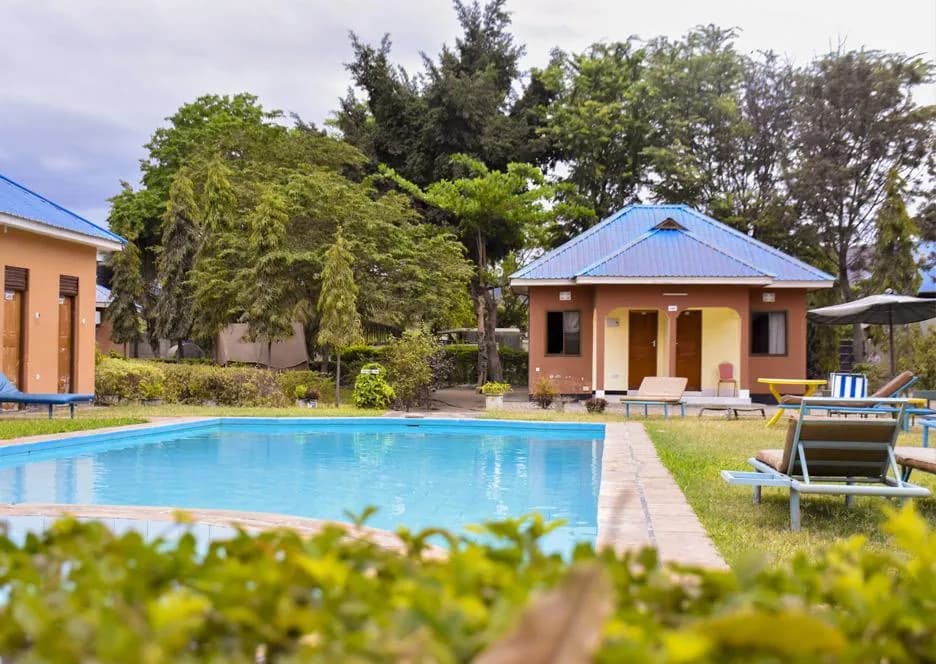 Pool and garden cottages at Fanaka Campsite near Lake Manyara and Tarangire