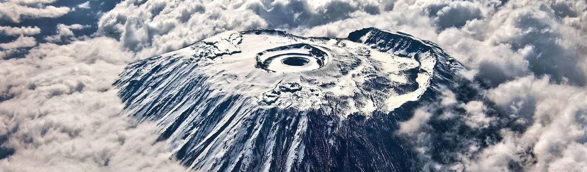 Kilimanjaro's snow-capped crater seen from the air