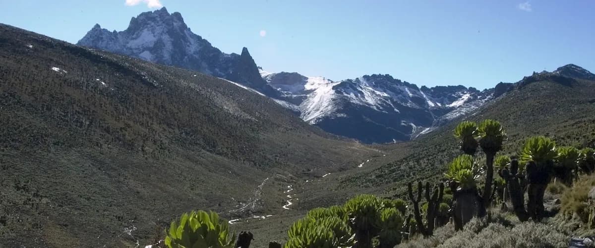 Moorland valley leading up to the Mount Kenya massif