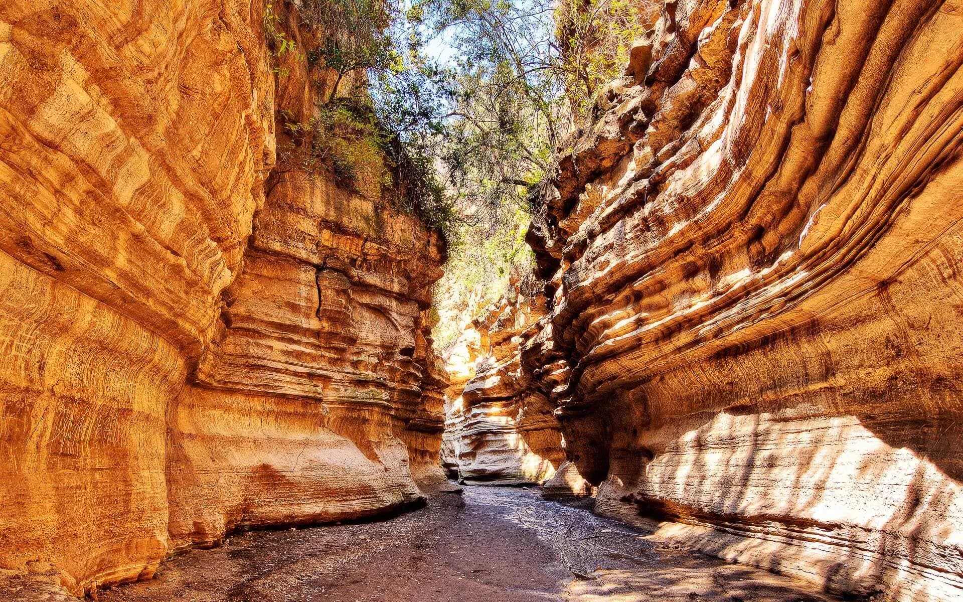 Towering sandstone walls of the Hell's Gate gorge
